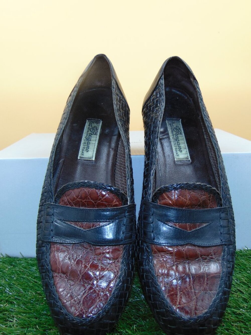 Bragano Cole Haan Mens Size 9 M Penny Loafers Brown Black Woven Leather Italy